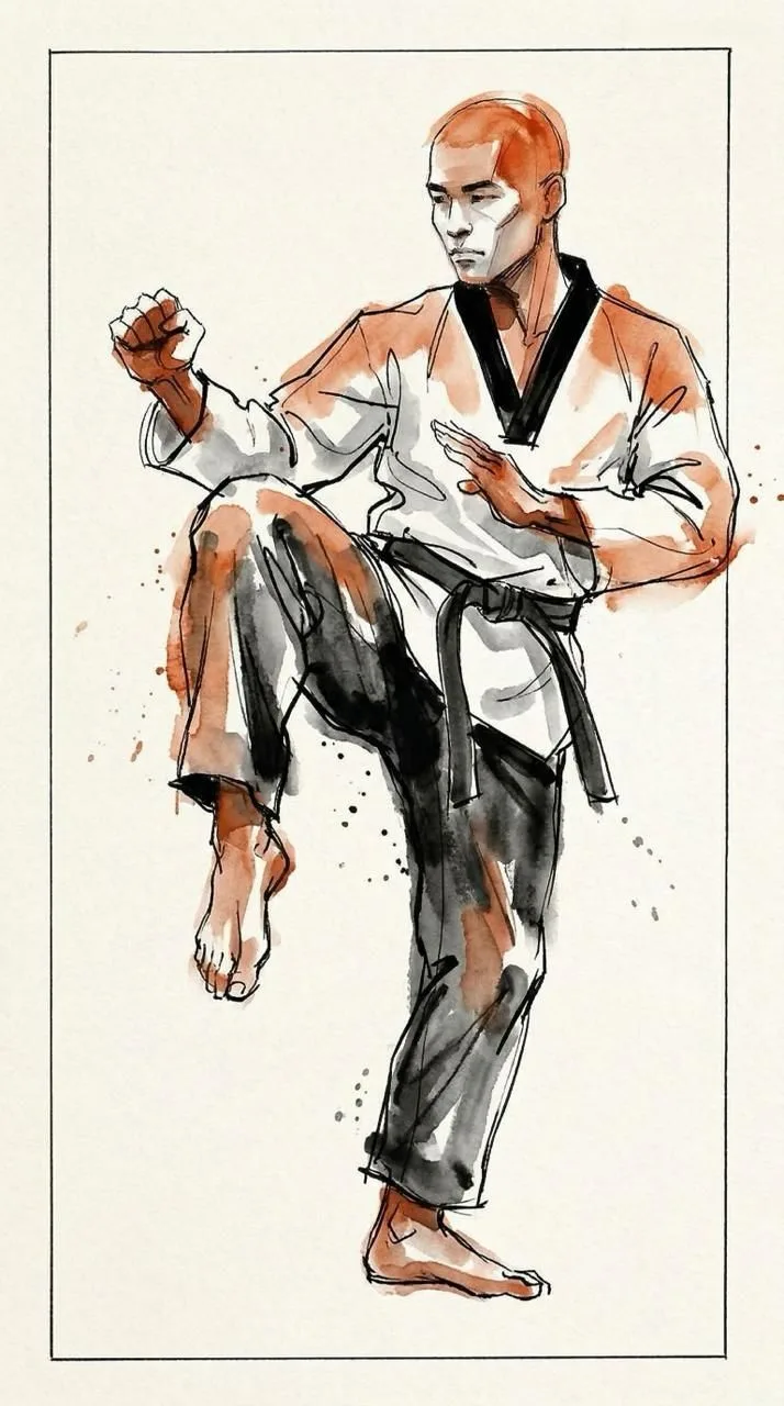 Taekwondo — posición de guardia y rodilla